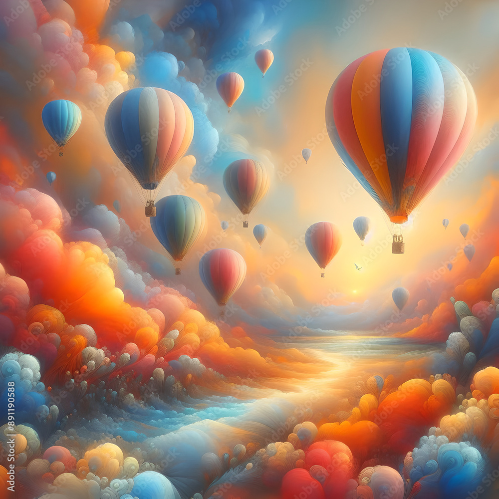 Fototapeta premium Hot Air Balloons Over a Magical Valley