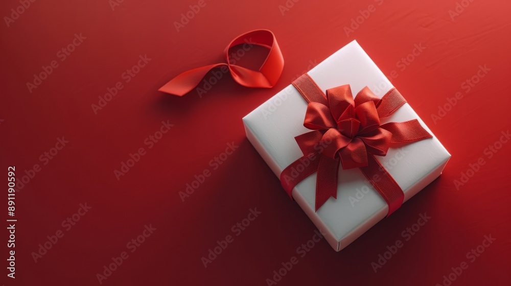 Elegant white gift box with a red ribbon on a vibrant red background. Perfect for Christmas, birthdays, and special occasions. Elegant white gift box with a red ribbon on a vibrant red background. Perfect for Christmas, birthdays, and special occasions.