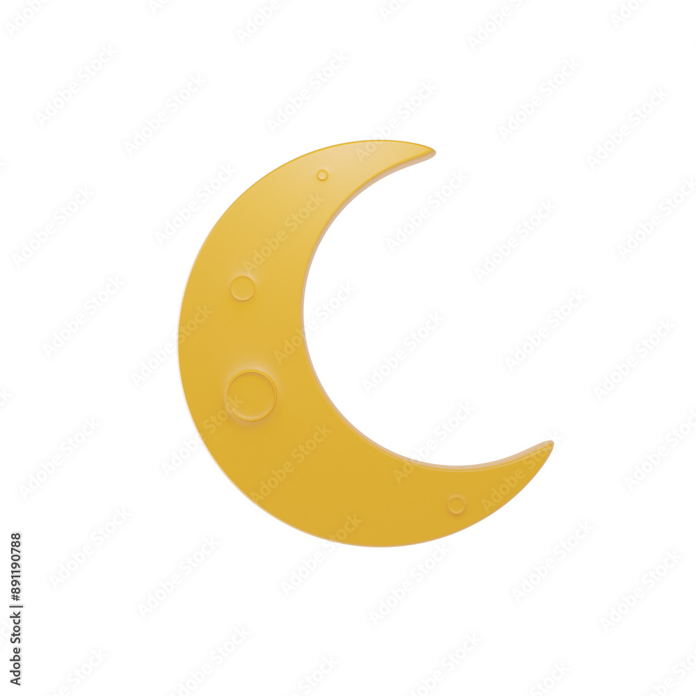 crecent moon 3d icon and illustration