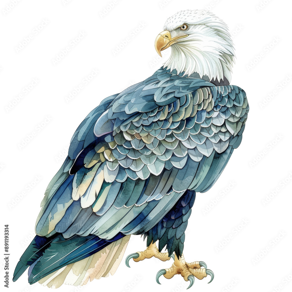 Obraz premium Majestic Bald Eagle Illustration with Detailed Feathers and Fierce Expression