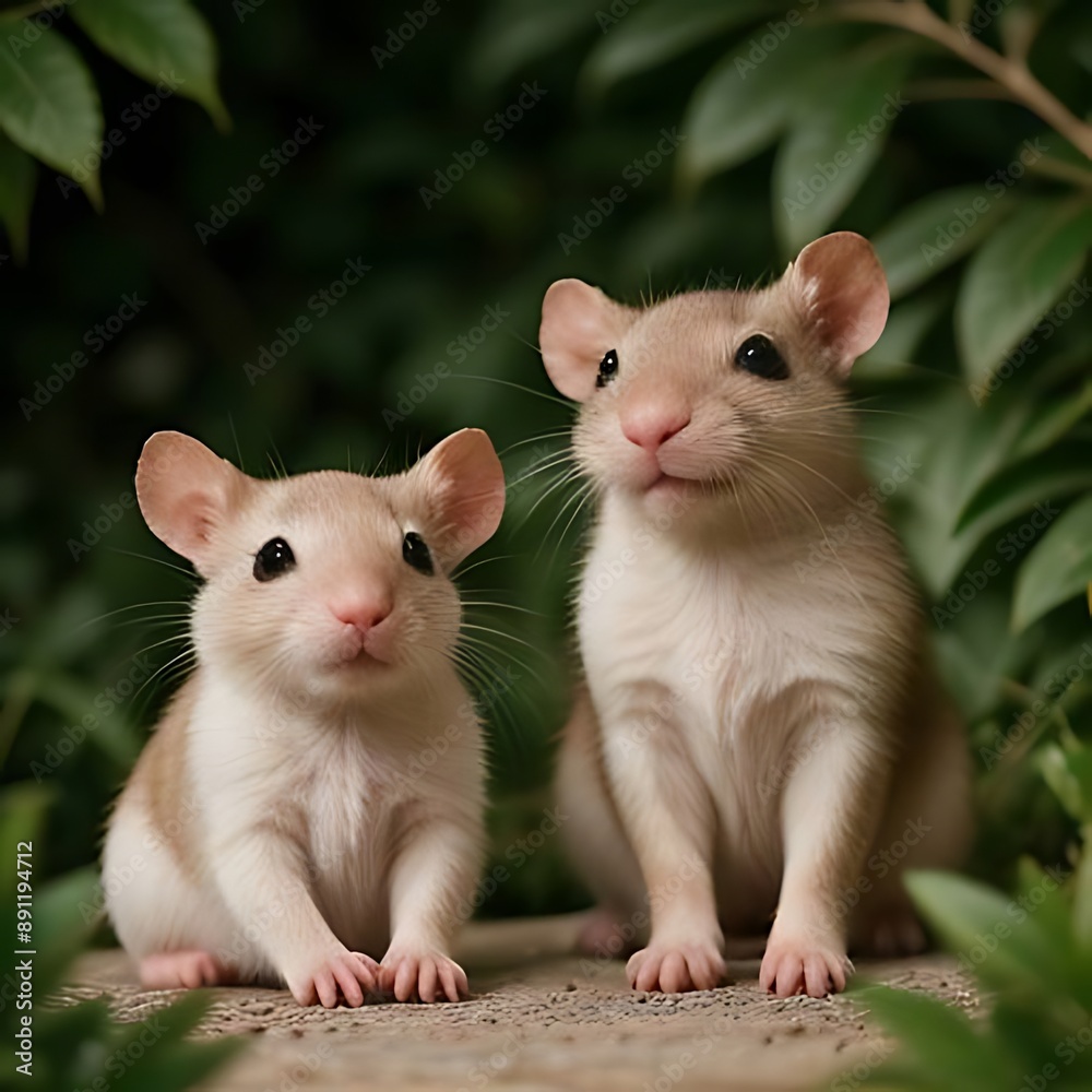 Closeup of two funny white domestic rats with long whiskers. Closeup of two funny white domestic rats with long whiskers.