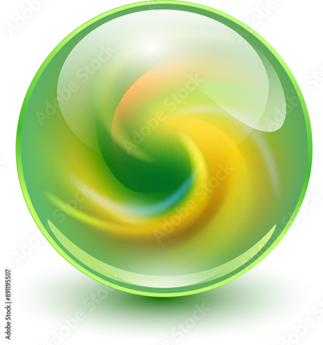 Glass ball with abstract spiral shape inside, shiny sphere with interesting m...