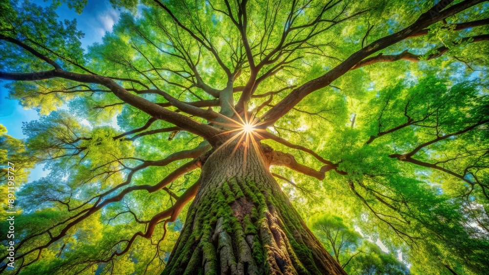 Vibrant greenery surrounds a towering tree, symbolizing the importance of preserving nature's beauty and promoting a healthy ecosystem on Earth Day and beyond.