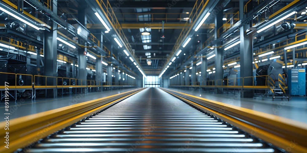Conveyor belt in a warehouse. Industrial background Conveyor belt in a warehouse. Industrial background