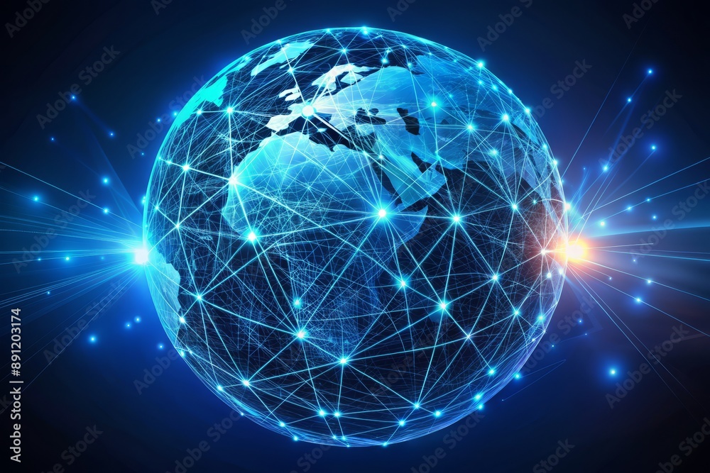 A futuristic globe with glowing blue lines and nodes, representing interconnected business networks, innovation, and global communication, set against a dark blue background. A futuristic globe with glowing blue lines and nodes, representing interconnected business networks, innovation, and global communication, set against a dark blue background.