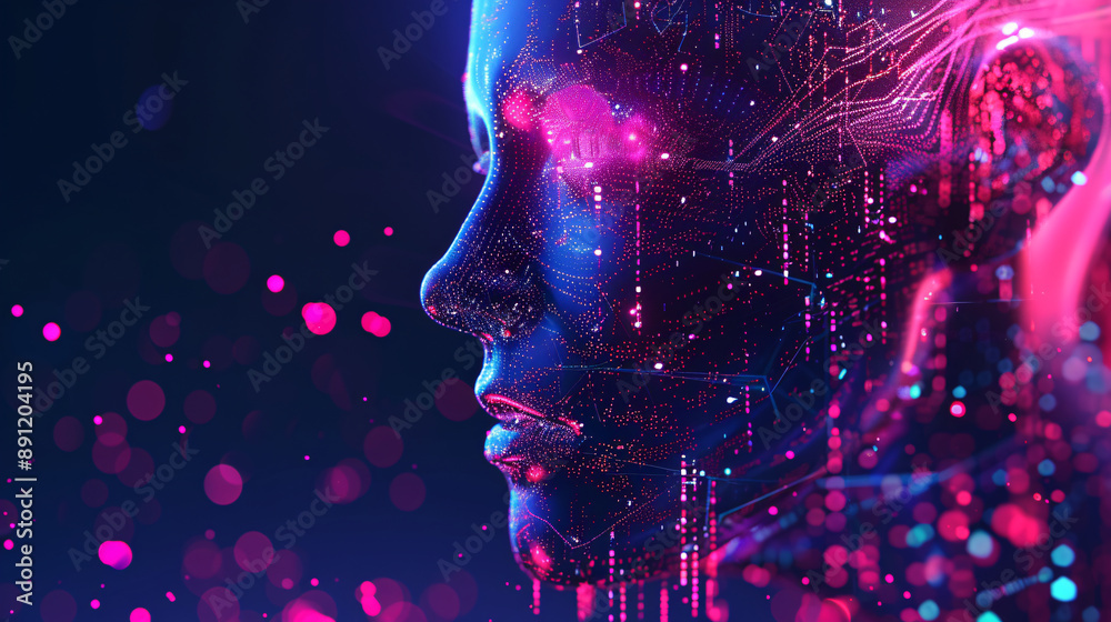 Futuristic AI humanoid head with cybernetic elements in digital illustration Futuristic AI humanoid head with cybernetic elements in digital illustration