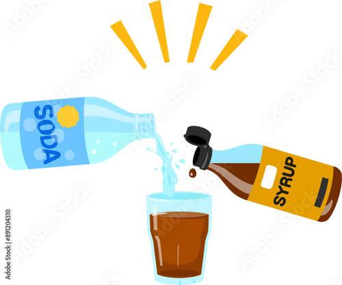 グラスに注がれるシロップと炭酸水