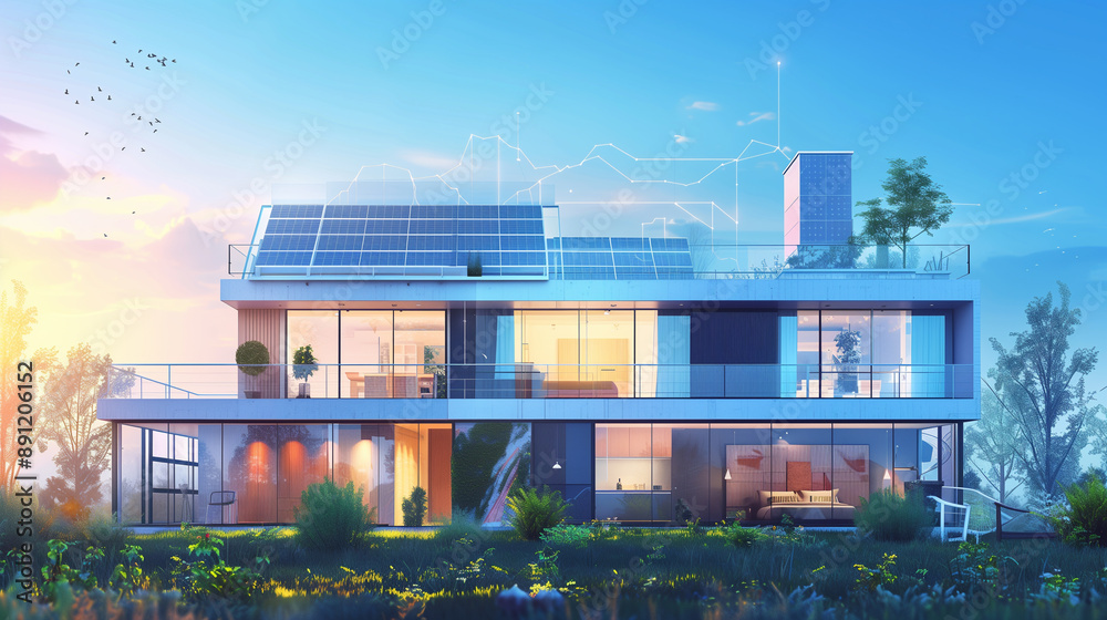 Obraz premium Smart Home with AI Integration and Renewable Energy