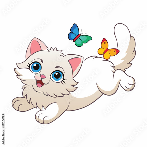 It is a cute white fluffy kitten cartoon character vector, perfect for digital use and printable designs.