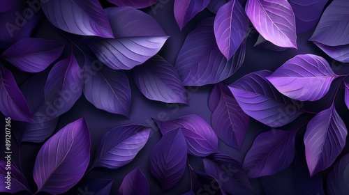 Mysterious Abstract Geometric Leaf Design on Dark Purple Background for Elegant Banner Illustration