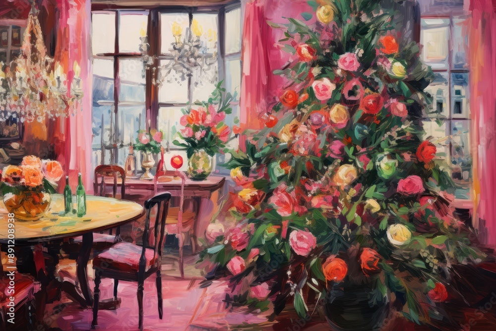 Obraz premium Christmas atmosphere architecture furniture flower.