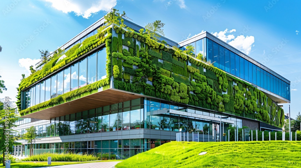 A modern building designed with green architecture principles, such as ...