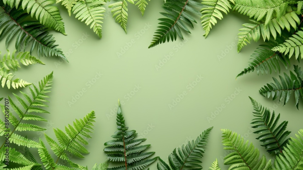 Elegant Fern Leaves on Light Green Background - Natural and Realistic Banner Design Elegant Fern Leaves on Light Green Background - Natural and Realistic Banner Design