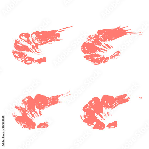 Pink textured shrimp stamp print set collection on White background