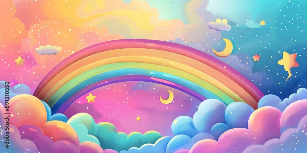 Rainbow Dreamscape with Fluffy Clouds and Stars Rainbow Dreamscape with Fluffy Clouds and Stars
