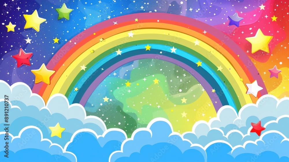 Rainbow Arching Over Dreamy Clouds and Stars Rainbow Arching Over Dreamy Clouds and Stars