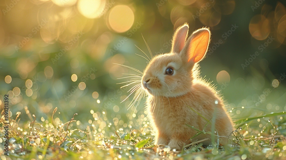 Cute Bunny in a Dewy Meadow Cute Bunny in a Dewy Meadow