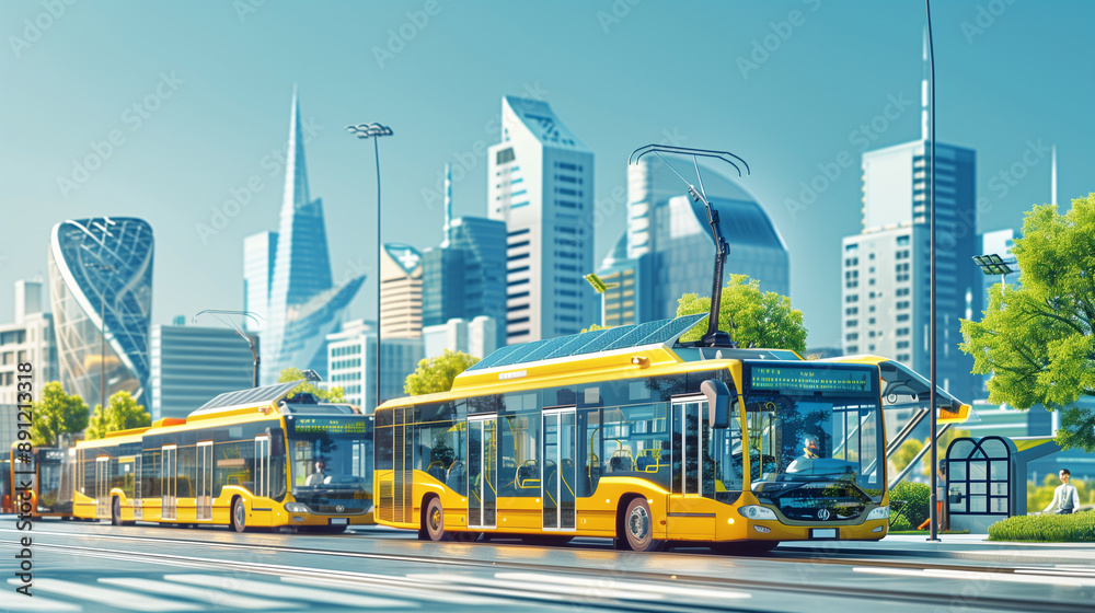 Naklejka premium Solar-Powered Public Transportation Vehicles