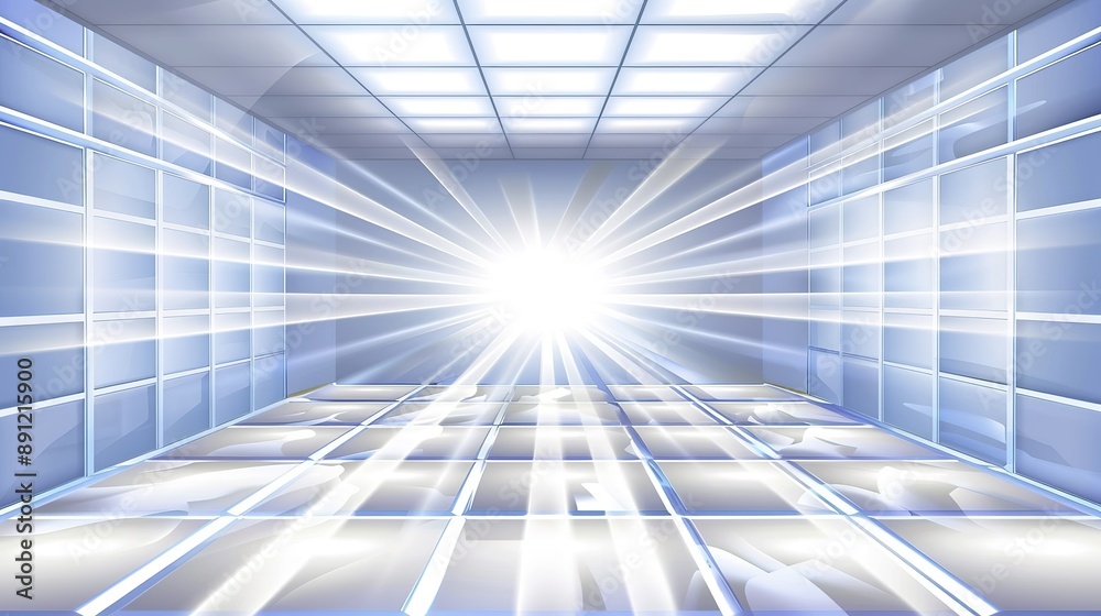 Futuristic Abstract Background with Light Rays and Shiny Glass Surface, Digital Environment Concept Futuristic Abstract Background with Light Rays and Shiny Glass Surface, Digital Environment Concept