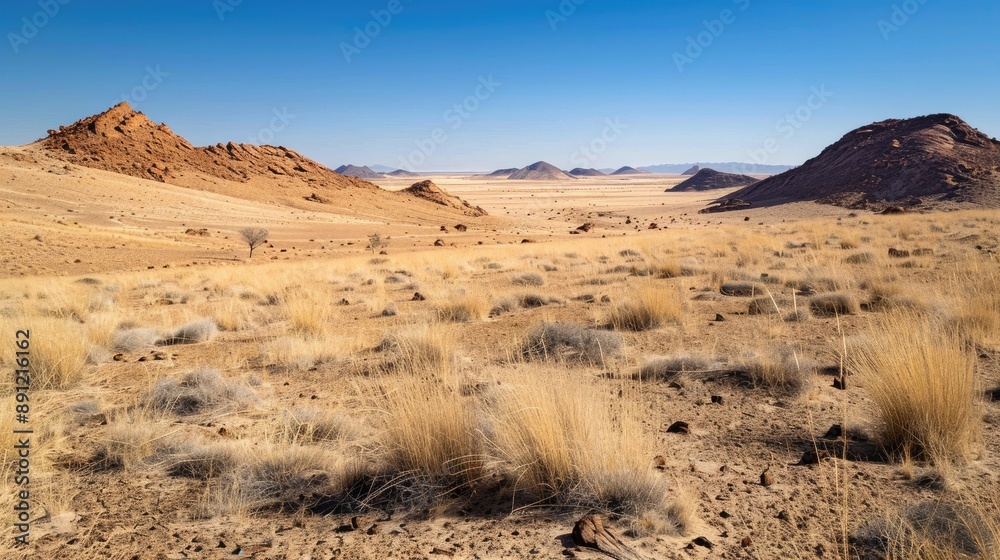 Landscape of arid terrain under clear sky Landscape of arid terrain under clear sky