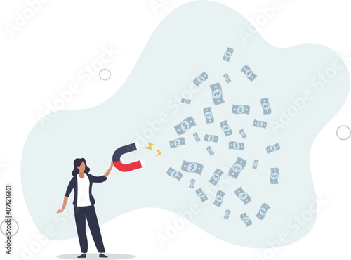 Money magnet, power to attract business opportunity and earn more profit or increase wealth, salary raise or earn more income concept.flat design.illustration with people.