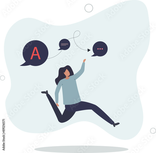 Communication evolution as letters to speech progress.Connection between basic language learning and smooth foreign talking.flat design.illustration with people.