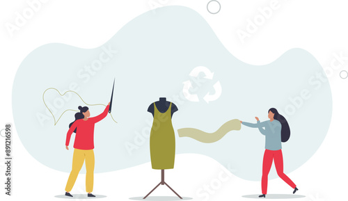 Sustainable fashion and clothe with recyclable materials.Ecological and organic textile with long consumption life to avoid trend waste.flat design.illustration with people.