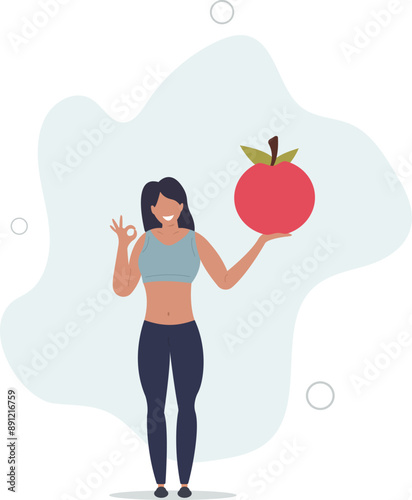Zero calories food and healthy veggie nutrition.flat design.illustration with people.