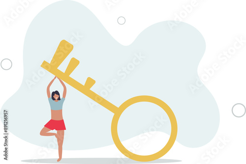 Business key success, solution to unlock career opportunity, aspiration or motivation to success, challenge or leadership concept.flat design.illustration with people.