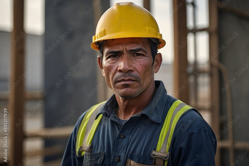 A close up portrait of a labor in a construction site A close up portrait of a labor in a construction site