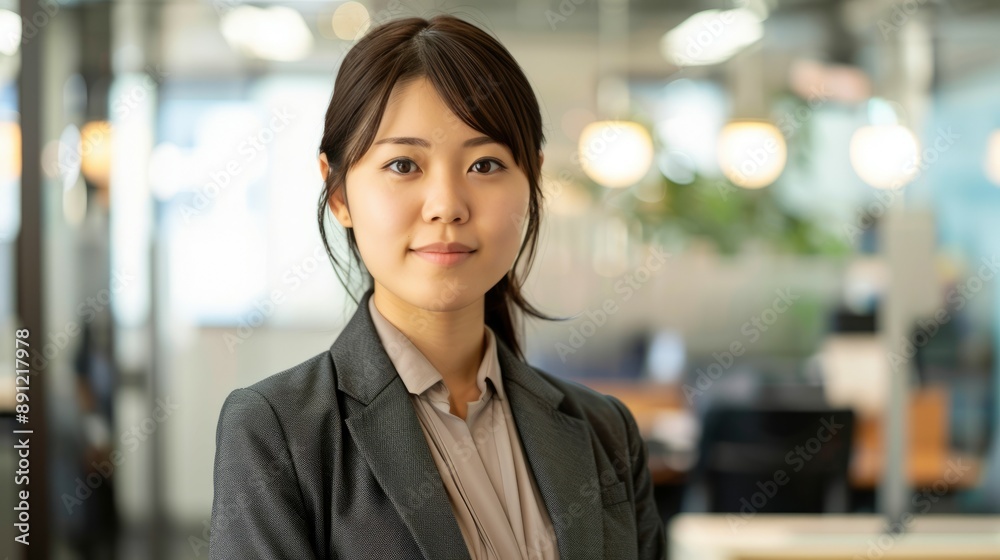 Confident businesswoman in office setting. Portrait of a young, confident businesswoman in a professional setting. Her serious expression and posture convey strength and determination. Confident businesswoman in office setting. Portrait of a young, confident businesswoman in a professional setting. Her serious expression and posture convey strength and determination.