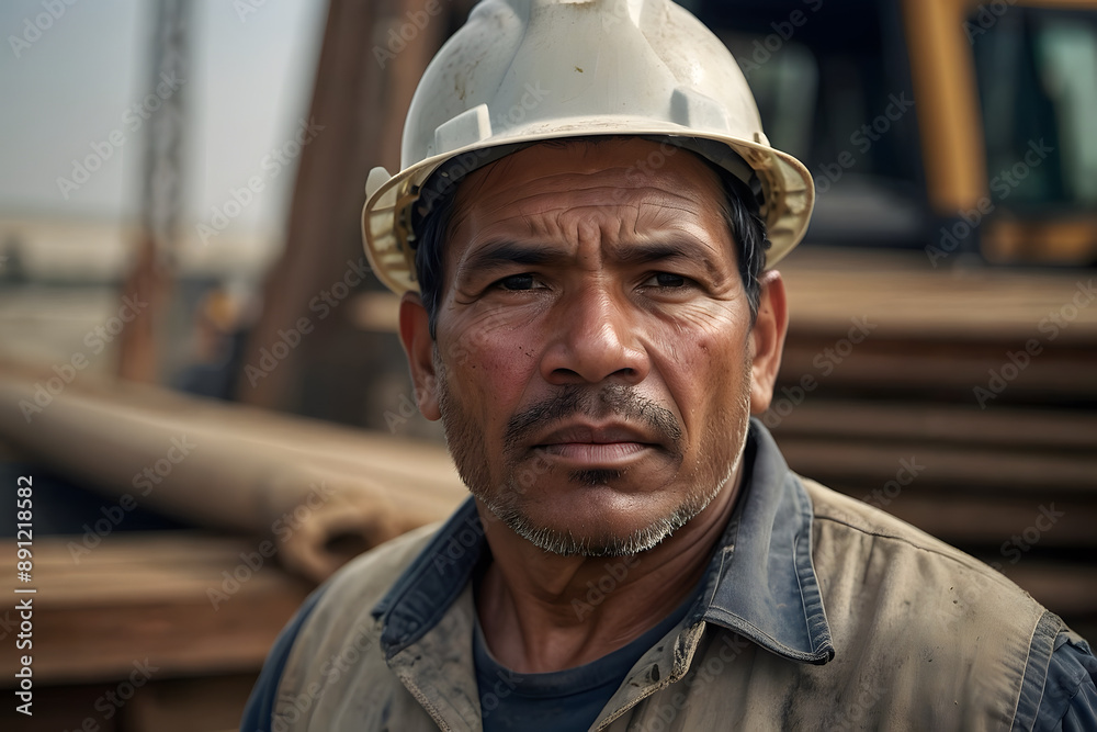 A close up portrait of a labor in a construction site A close up portrait of a labor in a construction site