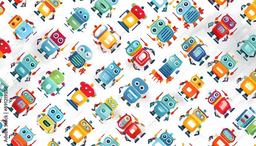 Obraz premium Children's robots as a pattern texture