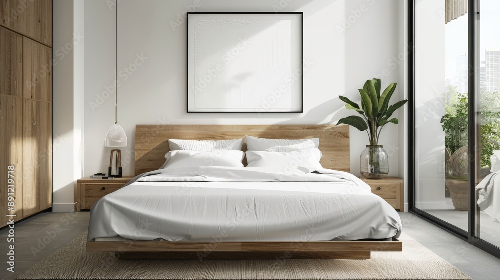 Minimalist Bedroom with Wooden Furniture and a View Minimalist Bedroom with Wooden Furniture and a View