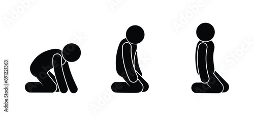 man sitting icon, human silhouette on knees, stick figure people