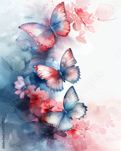 Watercolor painting showcasing the beauty of butterflies in vibrant colors.