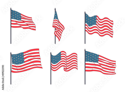 United states of america flag pole . Cartoon style Vector .