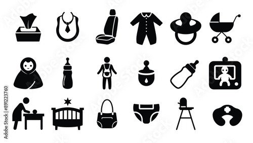 Set icons related to motherhood, attachment bond happiness warmth