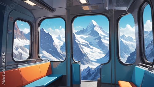 Glacier Express with its expansive panoramic windows, showcasing passengers enjoying unobstructed views of the dramatic Swiss Alps, lush valleys, and glistening glaciers as the train snakes through ti