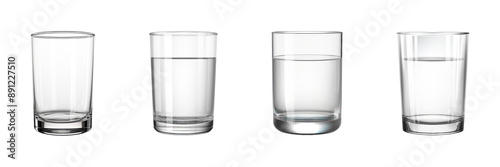 Empty Transparent Drinking Glass Set on Isolated Background. Beverage Presentation and Kitchen Decor