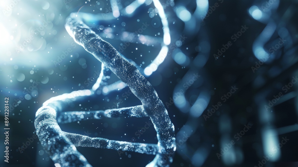 A blue DNA strand with a lot of dots A blue DNA strand with a lot of dots