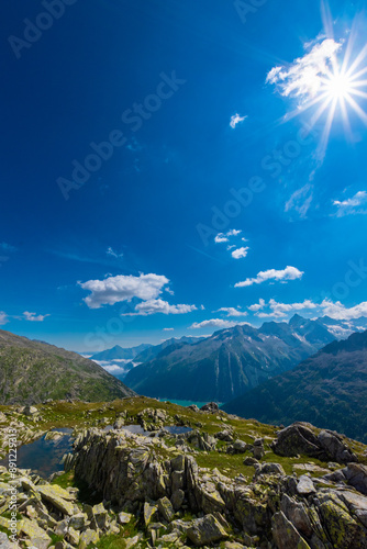 Alpine Lake in the Sunlight: Stunning View of the Schlegeis Reservoir