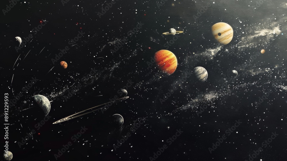 Fototapeta premium A painting of the solar system with the sun in the center