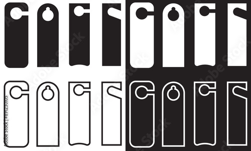 Door hanger tags for room in hotel or resort . paper door handle lock hangers set template. isolated on white and black background vector illustration. EPS 10