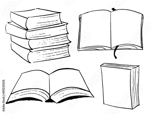 hand drawn illustration of books, doodles of books
