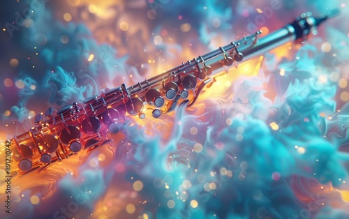 3D Floating Bass Clarinet in a Surreal Environment photo