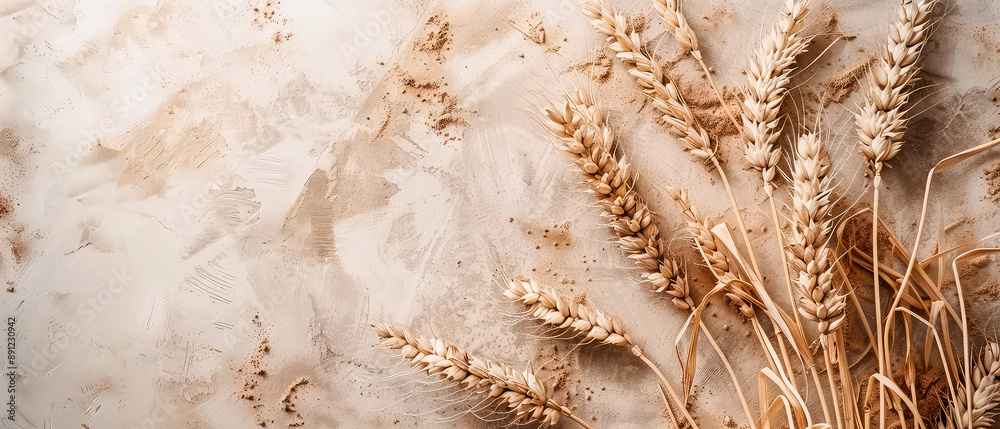 Harvest festival concept. Fall mockup with golden dry wheat, grain, herbs on textured background. Lammas day composition. Autumn Layout with copy space. Generative ai Harvest festival concept. Fall mockup with golden dry wheat, grain, herbs on textured background. Lammas day composition. Autumn Layout with copy space. Generative ai