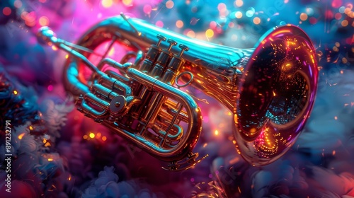 Contrabass Tuba Floating in a Dreamlike 3D Setting