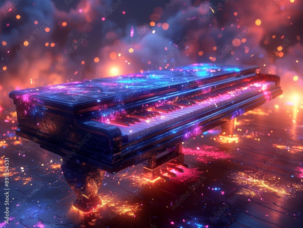 3D Floating Electric Piano in a Surreal Environment