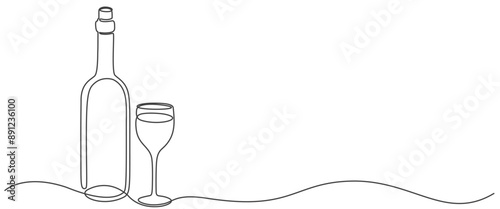 bottle of wine line art style vector illustration